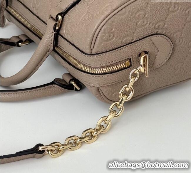 Super Quality Gucci GG Leather Emblem Small Top Handle bag 815255 Grey 2024