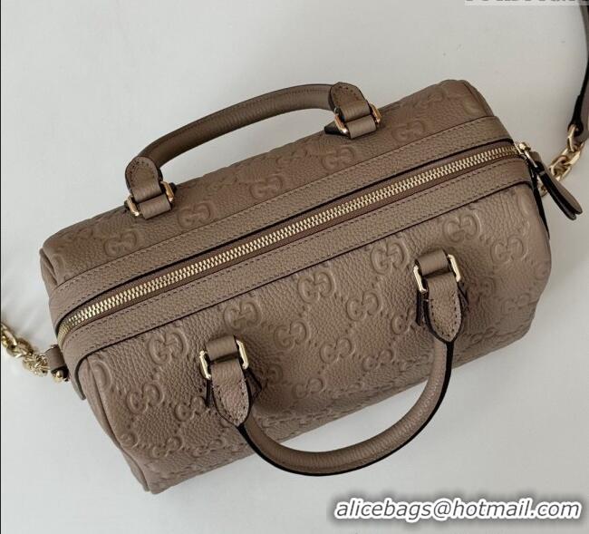 Super Quality Gucci GG Leather Emblem Small Top Handle bag 815255 Grey 2024