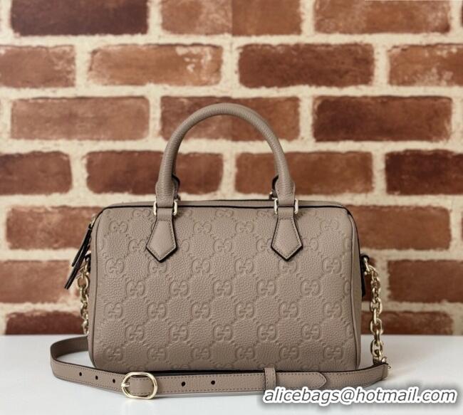 Super Quality Gucci GG Leather Emblem Small Top Handle bag 815255 Grey 2024