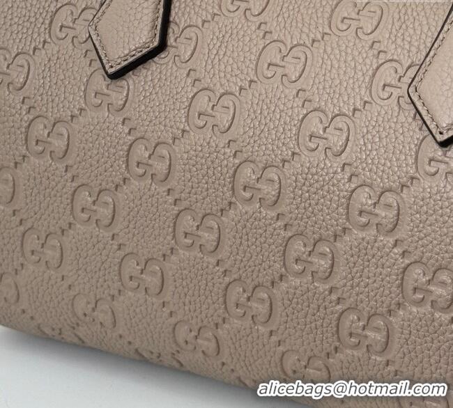 Super Quality Gucci GG Leather Emblem Small Top Handle bag 815255 Grey 2024