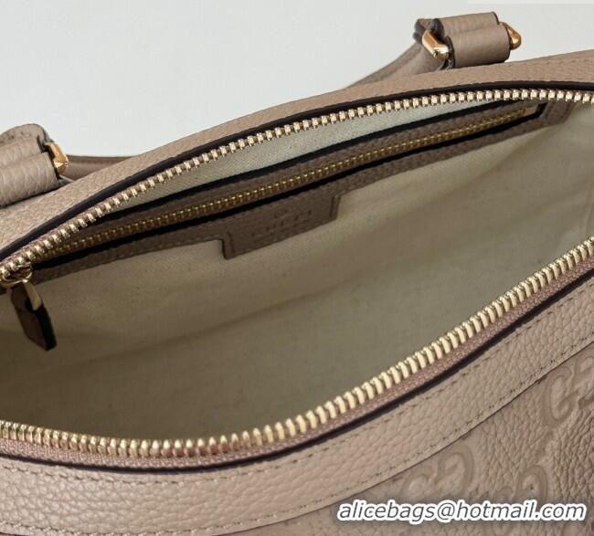 Super Quality Gucci GG Leather Emblem Small Top Handle bag 815255 Grey 2024