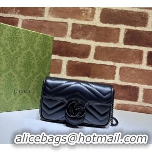 Best Price Gucci GG Marmont Matelasse Leather Super Mini Bag ‎476433 All Black 2024