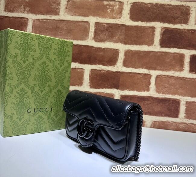 Best Price Gucci GG Marmont Matelasse Leather Super Mini Bag ‎476433 All Black 2024
