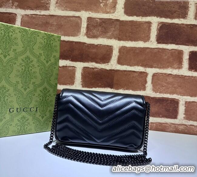 Best Price Gucci GG Marmont Matelasse Leather Super Mini Bag ‎476433 All Black 2024