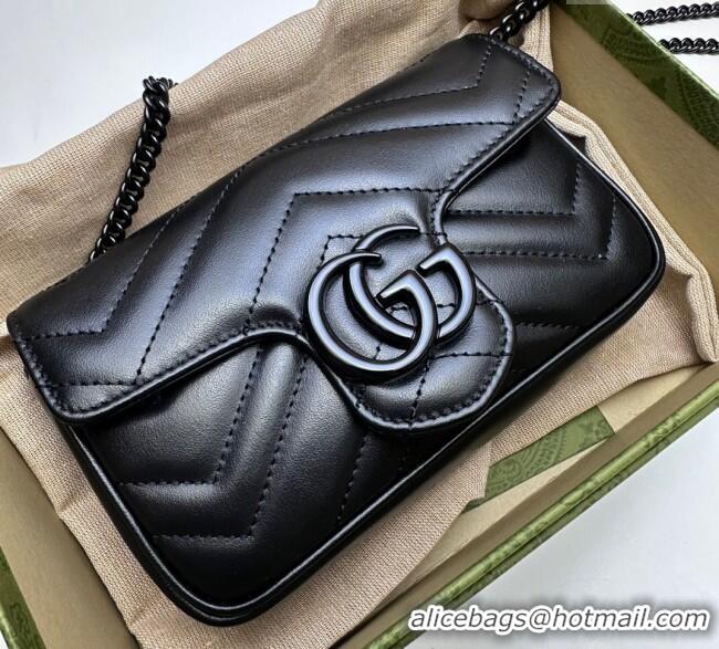 Best Price Gucci GG Marmont Matelasse Leather Super Mini Bag ‎476433 All Black 2024
