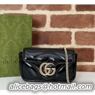 New Design Gucci GG Marmont Patent Chevron Leather Super Mini Bag ‎476433 Black 2024