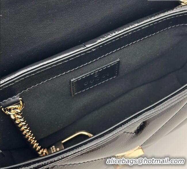 New Design Gucci GG Marmont Patent Chevron Leather Super Mini Bag ‎476433 Black 2024