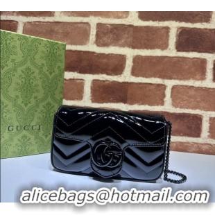 Grade Design Gucci GG Marmont Patent Leather Super Mini Bag ‎476433 All Black 2024