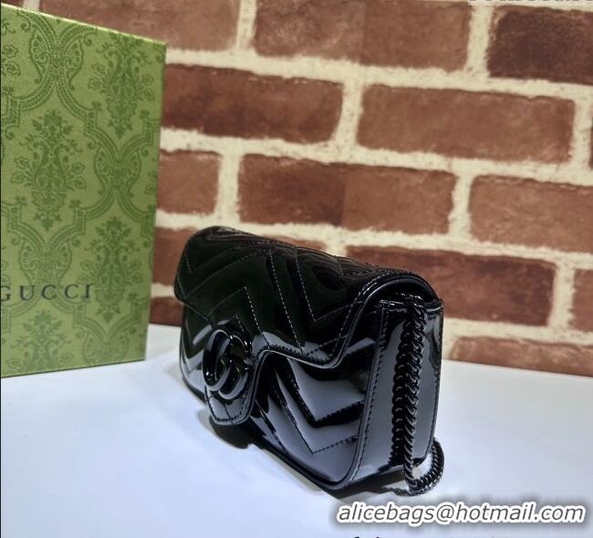 Grade Design Gucci GG Marmont Patent Leather Super Mini Bag ‎476433 All Black 2024