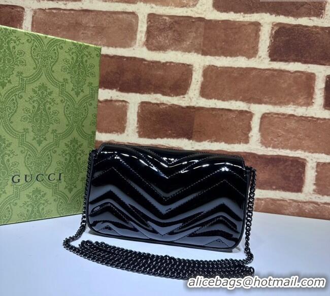 Grade Design Gucci GG Marmont Patent Leather Super Mini Bag ‎476433 All Black 2024