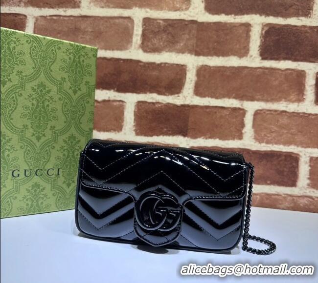 Grade Design Gucci GG Marmont Patent Leather Super Mini Bag ‎476433 All Black 2024