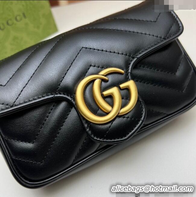 Well Crafted Gucci GG Marmont Matelasse Leather Super Mini Bag ‎476433 Black/Gold 2024