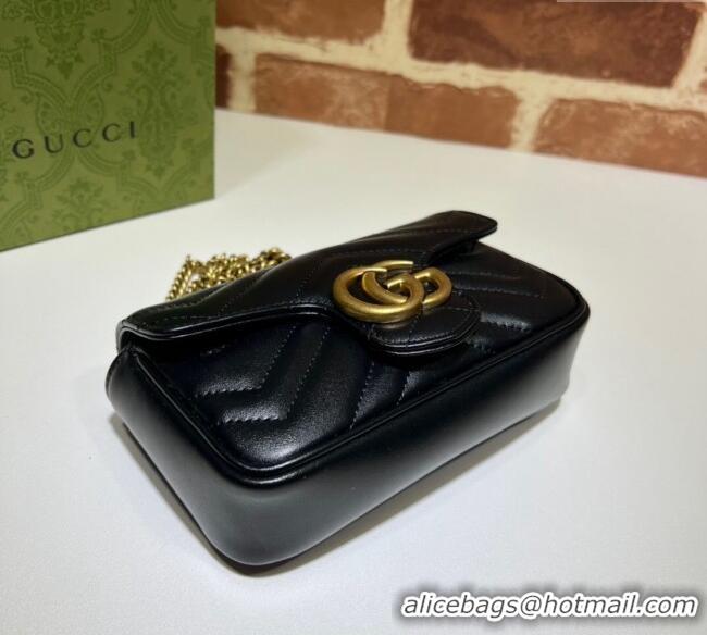 Well Crafted Gucci GG Marmont Matelasse Leather Super Mini Bag ‎476433 Black/Gold 2024