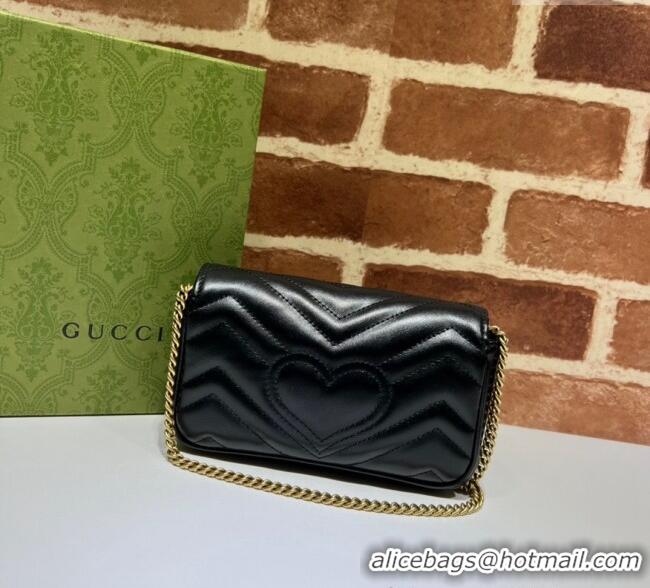 Well Crafted Gucci GG Marmont Matelasse Leather Super Mini Bag ‎476433 Black/Gold 2024