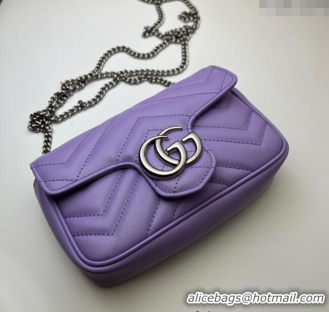 Top Quality Gucci GG Marmont Matelasse Leather Super Mini Bag ‎476433 Purple 2024