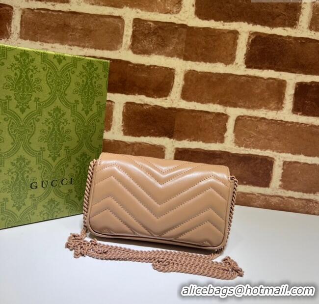 Best Grade Gucci GG Marmont Matelasse Leather Super Mini Bag ‎476433 Rose Beige 2024
