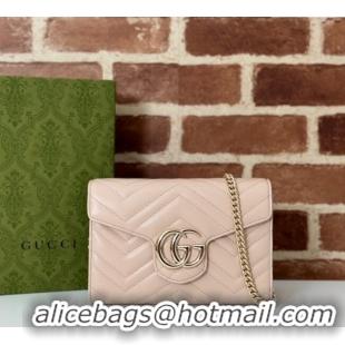 Top Design Gucci GG Marmont Chevron Leather Chain Mini Bag 474575 Light Pink 2024