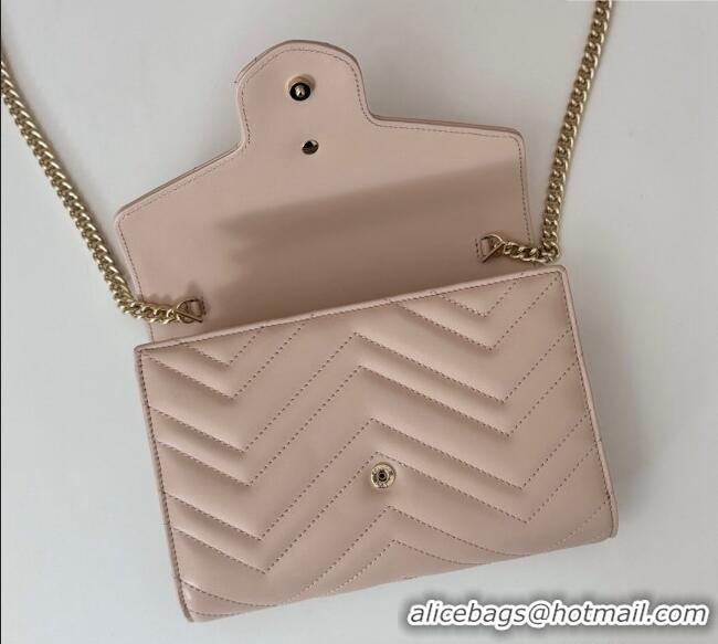 Top Design Gucci GG Marmont Chevron Leather Chain Mini Bag 474575 Light Pink 2024