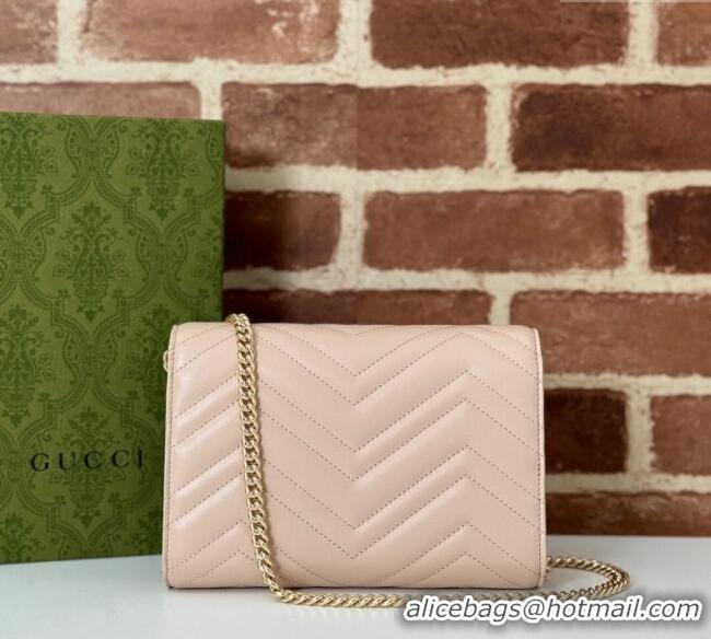 Top Design Gucci GG Marmont Chevron Leather Chain Mini Bag 474575 Light Pink 2024