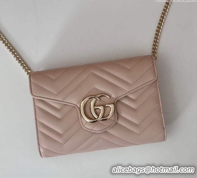 Top Design Gucci GG Marmont Chevron Leather Chain Mini Bag 474575 Light Pink 2024