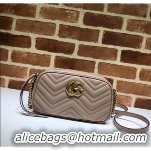 Top Quality Gucci GG Marmont Leather Small Shoulder Bag 447632 Beige/Gold 2024
