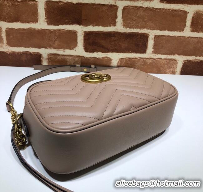 Top Quality Gucci GG Marmont Leather Small Shoulder Bag 447632 Beige/Gold 2024