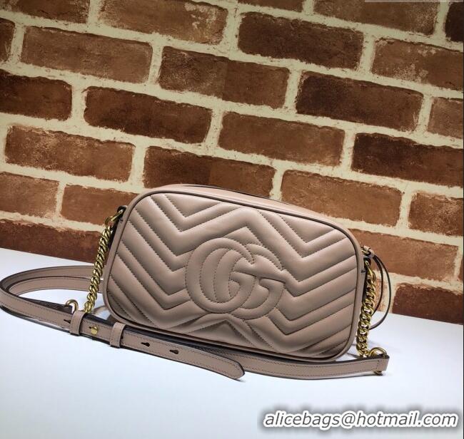 Top Quality Gucci GG Marmont Leather Small Shoulder Bag 447632 Beige/Gold 2024