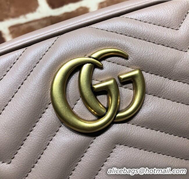 Top Quality Gucci GG Marmont Leather Small Shoulder Bag 447632 Beige/Gold 2024