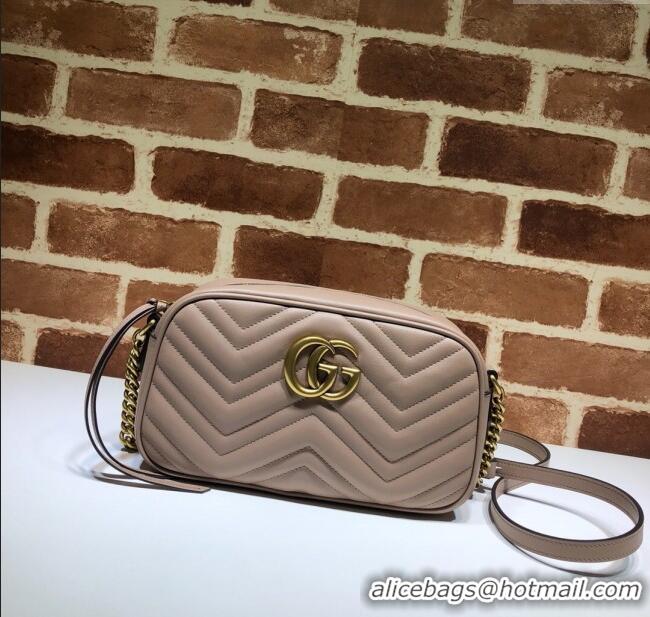 Top Quality Gucci GG Marmont Leather Small Shoulder Bag 447632 Beige/Gold 2024