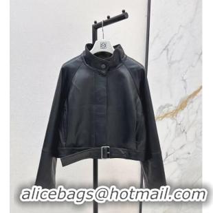 Top Quality Loewe Cropped Leather Jacket 8952 Black 2025