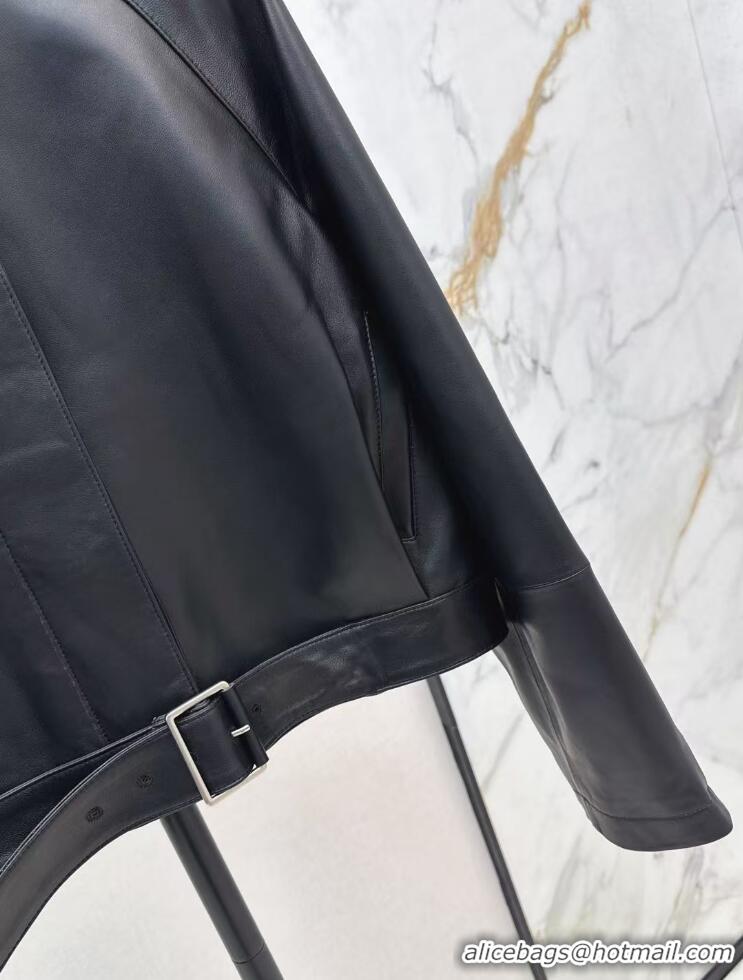 Top Quality Loewe Cropped Leather Jacket 8952 Black 2025