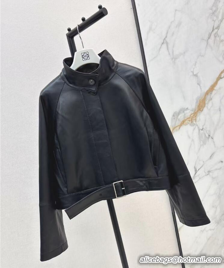Top Quality Loewe Cropped Leather Jacket 8952 Black 2025
