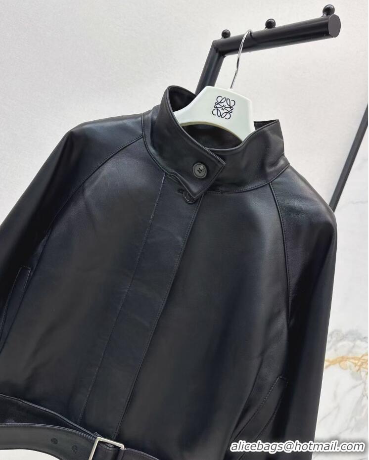 Top Quality Loewe Cropped Leather Jacket 8952 Black 2025