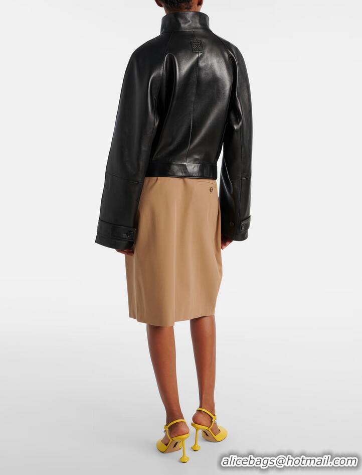 Top Quality Loewe Cropped Leather Jacket 8952 Black 2025