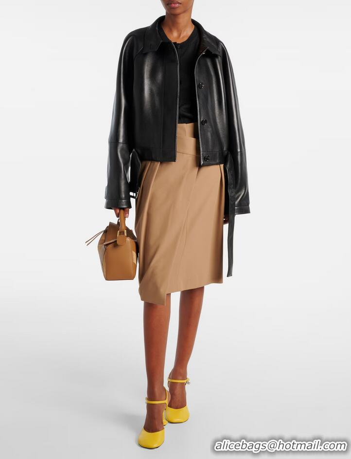Top Quality Loewe Cropped Leather Jacket 8952 Black 2025