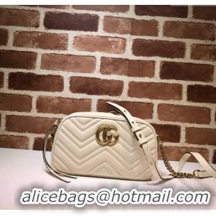 Buy Discount Gucci GG Marmont Leather Small Shoulder Bag 447632 White/Gold 2024