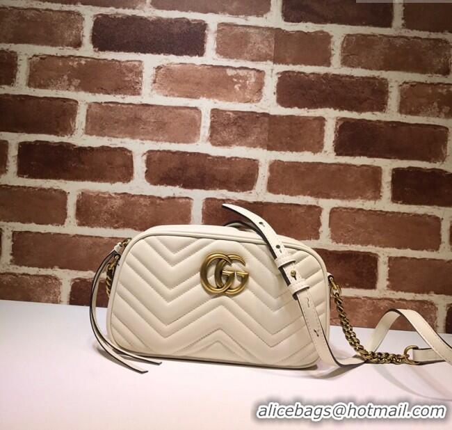Buy Discount Gucci GG Marmont Leather Small Shoulder Bag 447632 White/Gold 2024