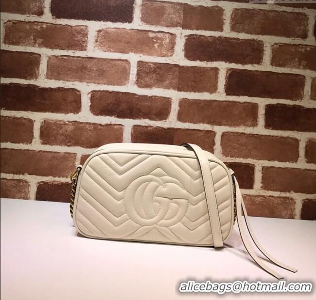 Buy Discount Gucci GG Marmont Leather Small Shoulder Bag 447632 White/Gold 2024