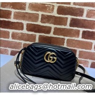 Best Quality Gucci GG Marmont Leather Small Shoulder Bag 447632 Black/Gold 2024