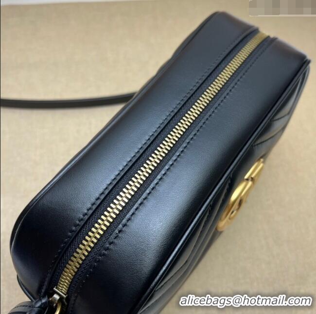 Best Quality Gucci GG Marmont Leather Small Shoulder Bag 447632 Black/Gold 2024