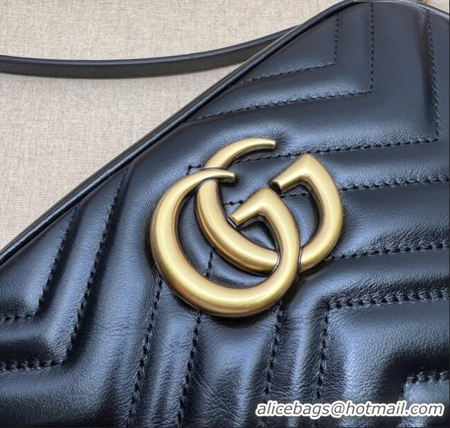 Best Quality Gucci GG Marmont Leather Small Shoulder Bag 447632 Black/Gold 2024