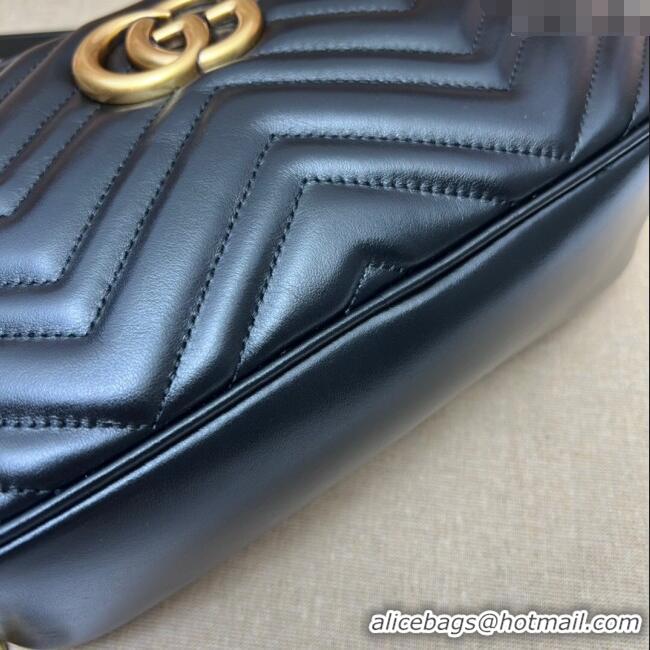 Best Quality Gucci GG Marmont Leather Small Shoulder Bag 447632 Black/Gold 2024