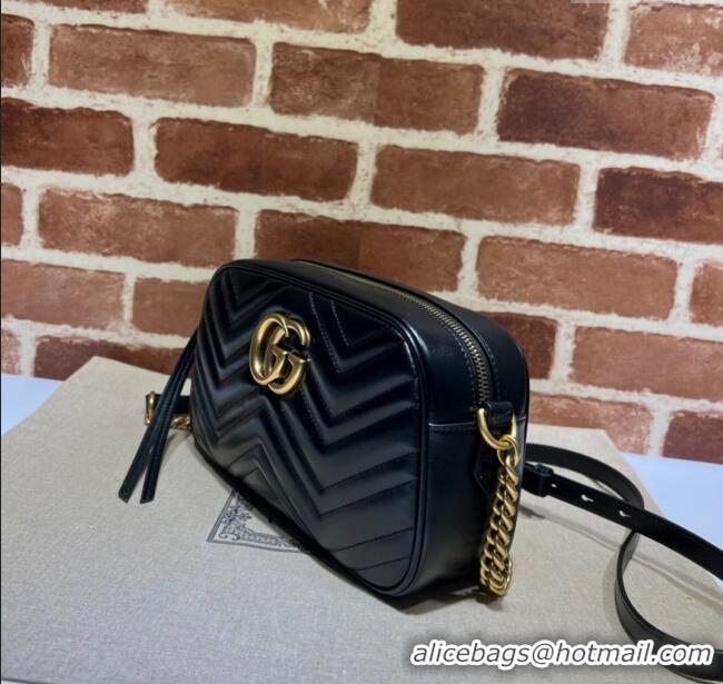 Best Quality Gucci GG Marmont Leather Small Shoulder Bag 447632 Black/Gold 2024