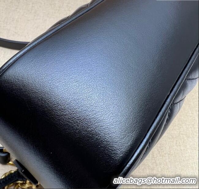 Best Quality Gucci GG Marmont Leather Small Shoulder Bag 447632 Black/Gold 2024
