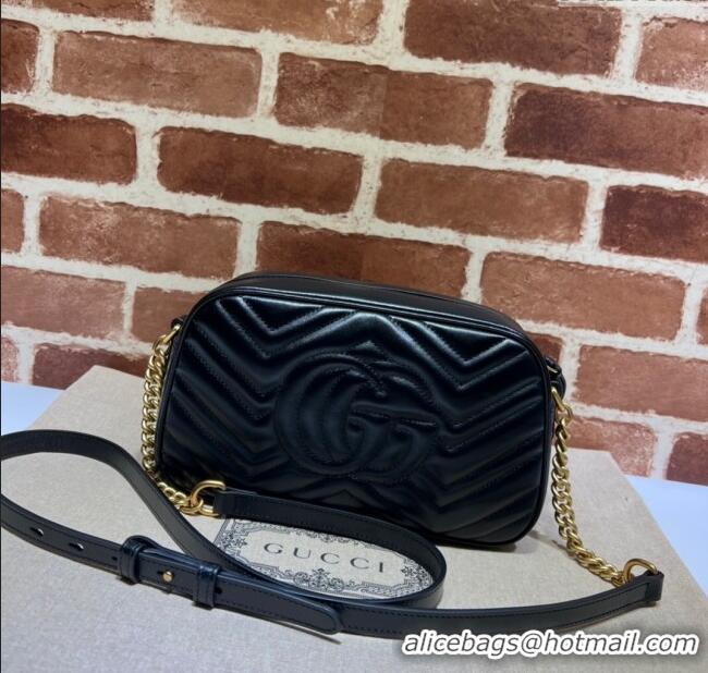 Best Quality Gucci GG Marmont Leather Small Shoulder Bag 447632 Black/Gold 2024