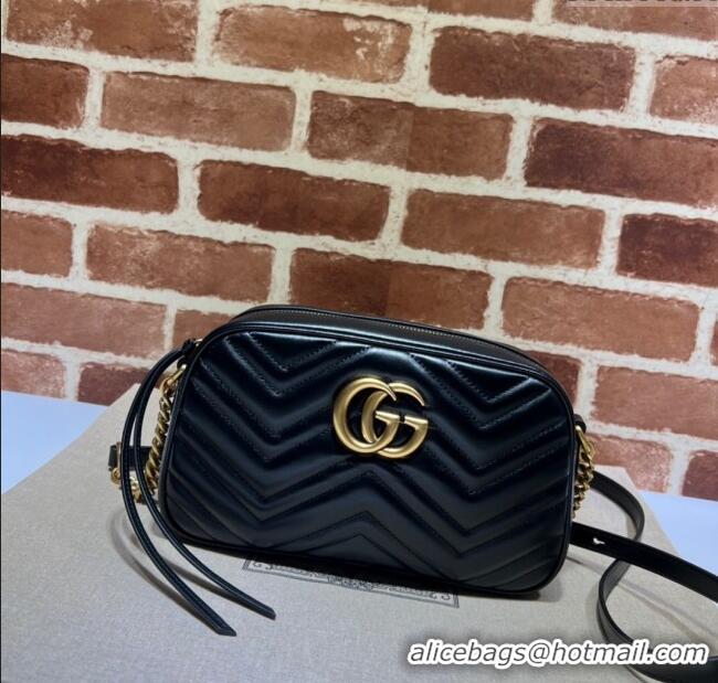 Best Quality Gucci GG Marmont Leather Small Shoulder Bag 447632 Black/Gold 2024