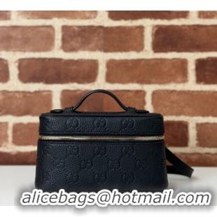 Low Cost Gucci GG Grainy Leather Emblem Super Mini bag 815949 Black 2024