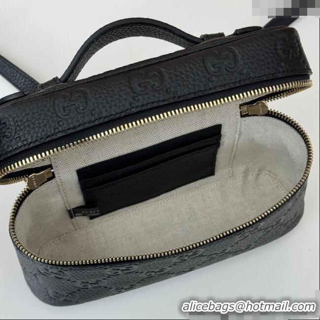 Low Cost Gucci GG Grainy Leather Emblem Super Mini bag 815949 Black 2024