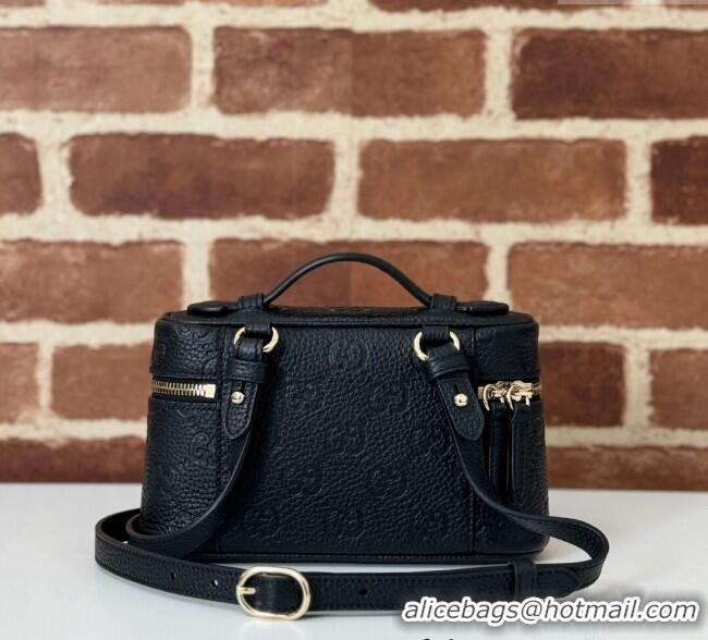 Low Cost Gucci GG Grainy Leather Emblem Super Mini bag 815949 Black 2024