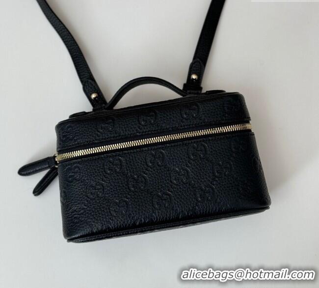 Low Cost Gucci GG Grainy Leather Emblem Super Mini bag 815949 Black 2024